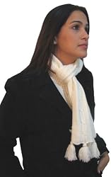 Handmade Alpaca Scarf in Cable Design - Ivory White (With Tassels)