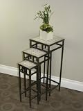 4D Concepts 3 Piece Travertine Square Plant Stands