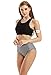 Creabygirls Womens High Waist 2 Piece Bikini Swimsuit Spa Swimsuit(US8-10(Asia Large),Black Stripe)
