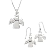 Polished Angel with Halo French Wire Earrings and Pendant with 18 Box Chain