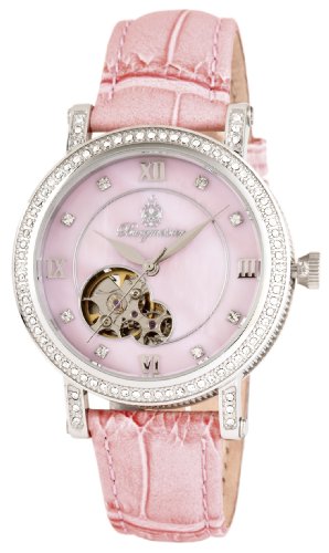 Burgmeister Uppsala BM511-168 Damen Automatik Uhr Edelstahl Zifferblatt Perlmutt ros&eacute; offene Unruh Swarovski-Kristalle Leder ros&eacute;