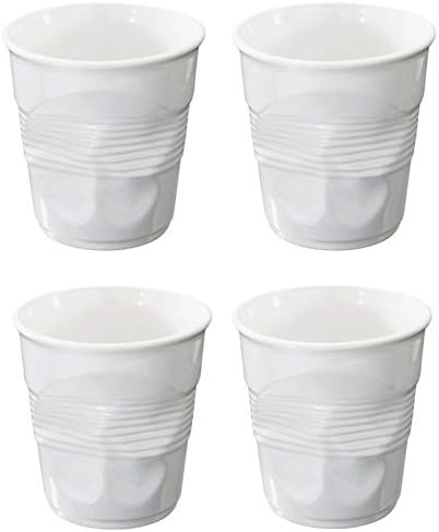 Revol - Set of 4 White Cappuccino 6-1/4 oz Porcelain Tumbler Appears Crumpled Solo