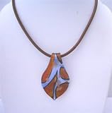 Murano Glass Leaf Pendant Hand Painted Genuine Glass Pendant w/ Black Chord Necklace
