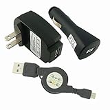 PREMIUM WALL CHARGER ADAPTER AND CAR CHARGER WITH RETRACTABLE USB CABLE FOR HTC EVO 4G (SPRINT)