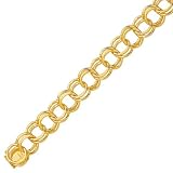 14K Yellow Gold Double Link Charm Bracelet - 8 inches