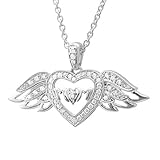Sterling Silver Heart Love Angel Wing Mothers Day Diamond Pendant Necklace (GH, SI3-I1, 0.25 carat)