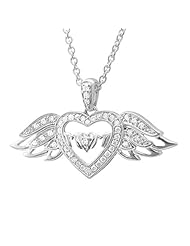 Sterling Silver Heart Love Angel Wing Mothers Day Diamond Pendant Necklace (GH, I1-I2, 0.25 carat)