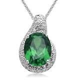 Sterling Silver and Emerald Shape Created Emerald Pendant Necklace, 18