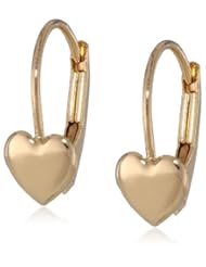 Girls 14k Gold Childrens Polished Heart Leverback Earrings