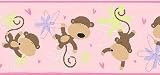Pink Monkey See, Monkey Do Wallpaper Border