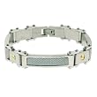 316L Stainless Steel Bracelet with white carbon fiber and IP coated gold screws. Length: 8.5"