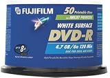 Fujifilm Media 25302082 DVD-R 4.7GB 120 Minutes Printable 16X White Surface Inkjet Storage Media - 50 Pack Spindle