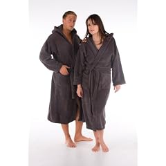 Bademantel / Saunamantel mit Kapuze aus Microfaser Coralfleece  f�r Damen & Herren,  Florida L Platin - grau