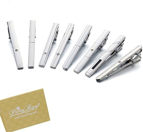 PurryRing Men's Formal Style 8pcs Tie Clip Set, Silver Tone