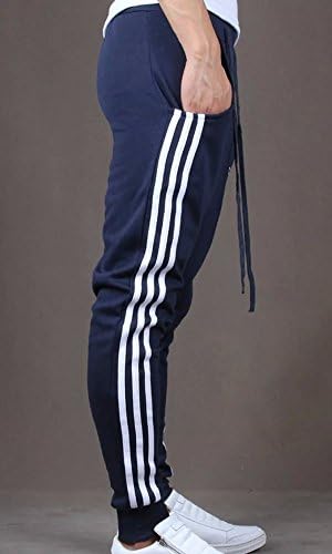 LATUD Men 3 Striped Drawstring Sports Sweatpant Athletic Harem Track Pants Navy