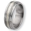 Sterling Silver Center Grooved Edge Titanium Ring (8.0 mm) With Wood Box - Sizes 8.5-12