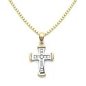 18k Two Tone Yellow and White Gold Diamond Cross Pendant with Chain (0.31 cttw, H, SI)