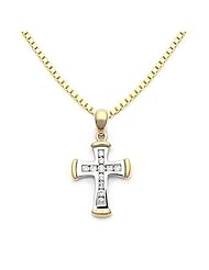 18k Two Tone Yellow and White Gold Diamond Cross Pendant with Chain (0.31 cttw, H, SI)
