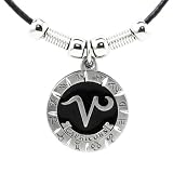 Capricorn Pewter Pendant on Beaded Leather Necklace - Earth Spirit Necklace