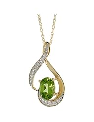 14k Yellow Gold Natural Peridot Necklace 1.24 ct 7x5 Oval, 0.07 ct Diamond 18 inch