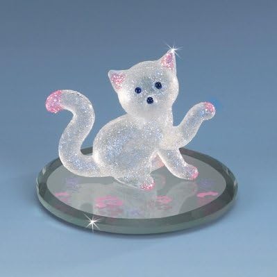 (DC) Pretty Kitty Miniature Cat kitten Collectible Pink Glass Figurine One Paw Reaching Up Hand Crafted