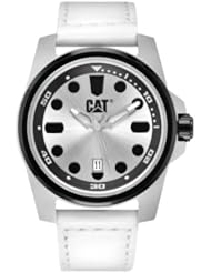 CAT Style watch, Silver Dial and White Leather Strap