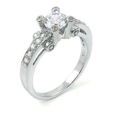 Her Majesty's Sterling Silver Engagement Ring, Designed with Two Carats of Top Quality Diamond Colored Cubic Zirconia Crafted in a Round Cut Center Stone and Side Stones, Free Shipping, Sale Price Offer, Comes with Free Special Gift Pouch and Box