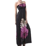Two Flowers on Solid Black Graphic Print Beaded Halter Smocked Bodice Long / Maxi Dress