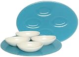 Sky Blue Oval Layered Glass Tray 11"x8 1/2" with Porcelain Bowls 4 1/2"x2 1/2"