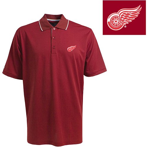 Antigua Men's NHL Detroit Red Wings Exceed Desert Dry Short Sleeve Polo, Dark Red/White, Medium