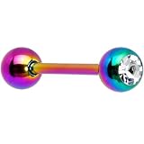 14 Gauge Gem Rainbow Anodized Titanium Barbell Tongue Ring