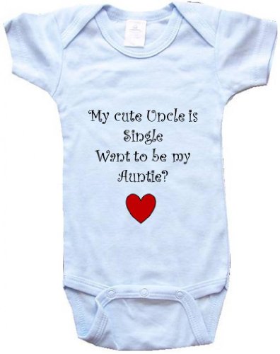 MY CUTE UNCLE IS SINGLE - BigBoyMusic Baby Designs - White, Blue or Pink Baby One Piece Bodysuit