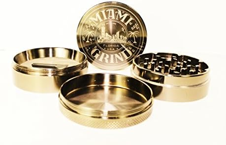 Miami Grind - THE BEST Chromium Herb Grinder - Pollen Catcher + Scraper + 4 Piece Spice Mill - The Only Food Mill on the Market With 50 Diamond Shaped Teeth for The Best Consistency. This Spice Mill Will Finally Give You The Results You've Been Looking For! (Gun Metal)