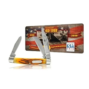 Schrade 34BRBSAT Old Timer Middleman Pocket Knife, Brown Pick Bone Handle and Boy Scouts... by 