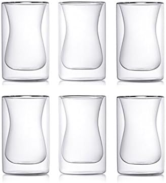 Tea Heaven Double-Wall Glass Insulated 6-Ounce Turkish Style Tea, Coffee &amp; Espresso Cups (6)