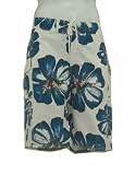 Mens Boardshorts, White Blue Flower