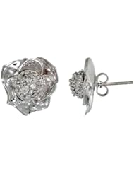 14k White Gold Rose Flower Earrings w/ 0.40 Carat Brilliant Cut ( H-I Color; VS2-SI1 Clarity ) Diamonds