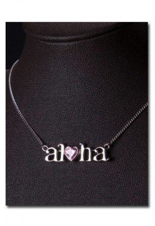 Heart of Hawaii Aloha Light Pink Cubic Zirconia Rhodium-Plated Necklace