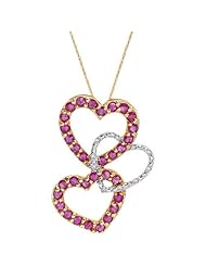 14K Yellow Gold 1.24 CTW Ruby and 0.06 CTW Color I SI2-SI3 Diamond Heart Ladies Necklace. Length 18 in. Total Item weight 4.0 g.