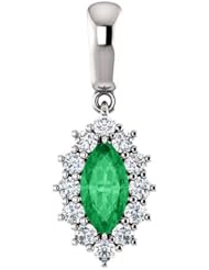 18K White Gold 8.00x4.00mm Marquise Cut Emerald and Diamond Pendant -- LIFETIME WARRANTY