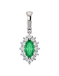 14K White Gold 8.00x4.00mm Marquise Cut Chatham Created Emerald and Diamond Pendant -- LIFETIME WARRANTY