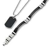 Stainless Steel Black Carbon Fiber Necklace and Bracelet Set