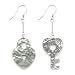 Mother-of-Pearl Key and Heart Locket Dangle Earrings on Sterling Silver Chain and Frenchwires