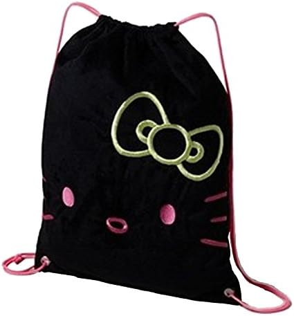 Hello Kitty Black Plush Drawstring Bag