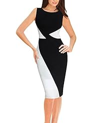 Sexy Scoop Neck Cotton/Polyester/Spandex Sleeveless Lace Pleated Colorblocking Cocktail Knee Length Party Dress 