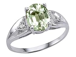 1.67 cttw 10k Gold Genuine Green Amethyst and Diamond Engagement Ring in White Gold Size 4