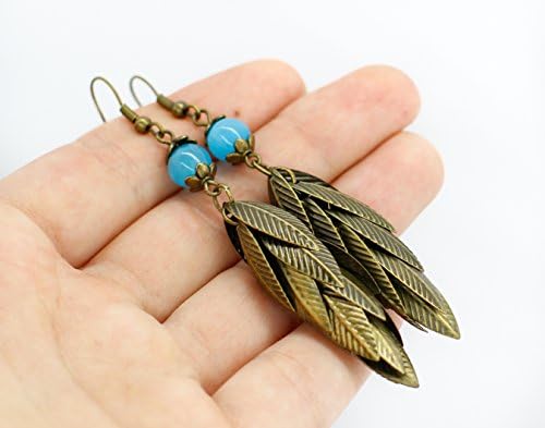 Boho Extra Long Sky Blue Cat Eye Leaf Earrings Fashion Handmade Casual Street Style Coctail Party Tribal Bohemian Rock Dangle Jewelry Birthday Best Friend gift for woman
