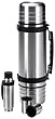 Isosteel VA-9611D Duo Set: 1,0 L Vakuum-Isolierflasche aus 18/8 Edelstahl mit Quickstop-Einhandausgie�system inkl. 2 Trinkbecher + 120 ml Flachmann mit 2 Trinkbechern