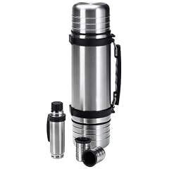 Isosteel VA-9611D Duo Set: 1,0 L Vakuum-Isolierflasche aus 18/8 Edelstahl mit Quickstop-Einhandausgie�system inkl. 2 Trinkbecher + 120 ml Flachmann mit 2 Trinkbechern