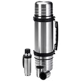 Isosteel VA-9611D Duo Set: 1,0 L Vakuum-Isolierflasche aus 18/8 Edelstahl mit Quickstop-Einhandausgie�system inkl. 2 Trinkbecher + 120 ml Flachmann mit 2 Trinkbechern